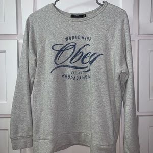 OBEY Womens Grey Crewneck Medium